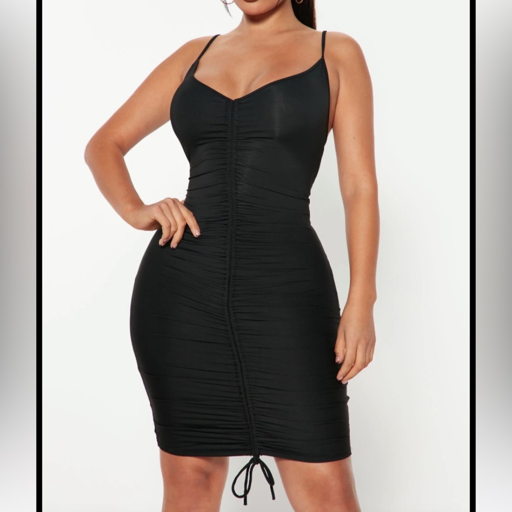 NWT Fashion Nova Black Tank Ruched Mini Dress (XS) - Picture 2 of 5